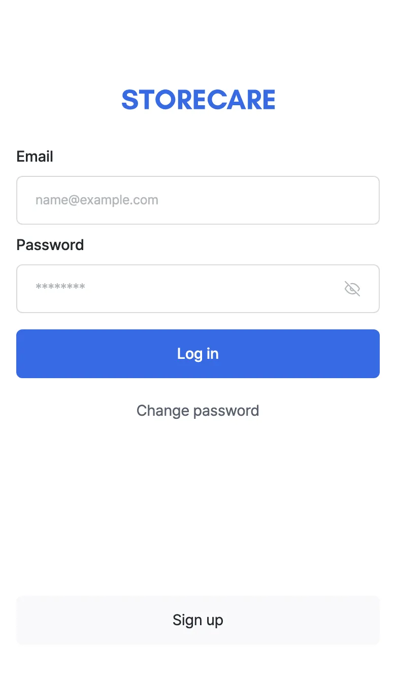 StoreCare login screen