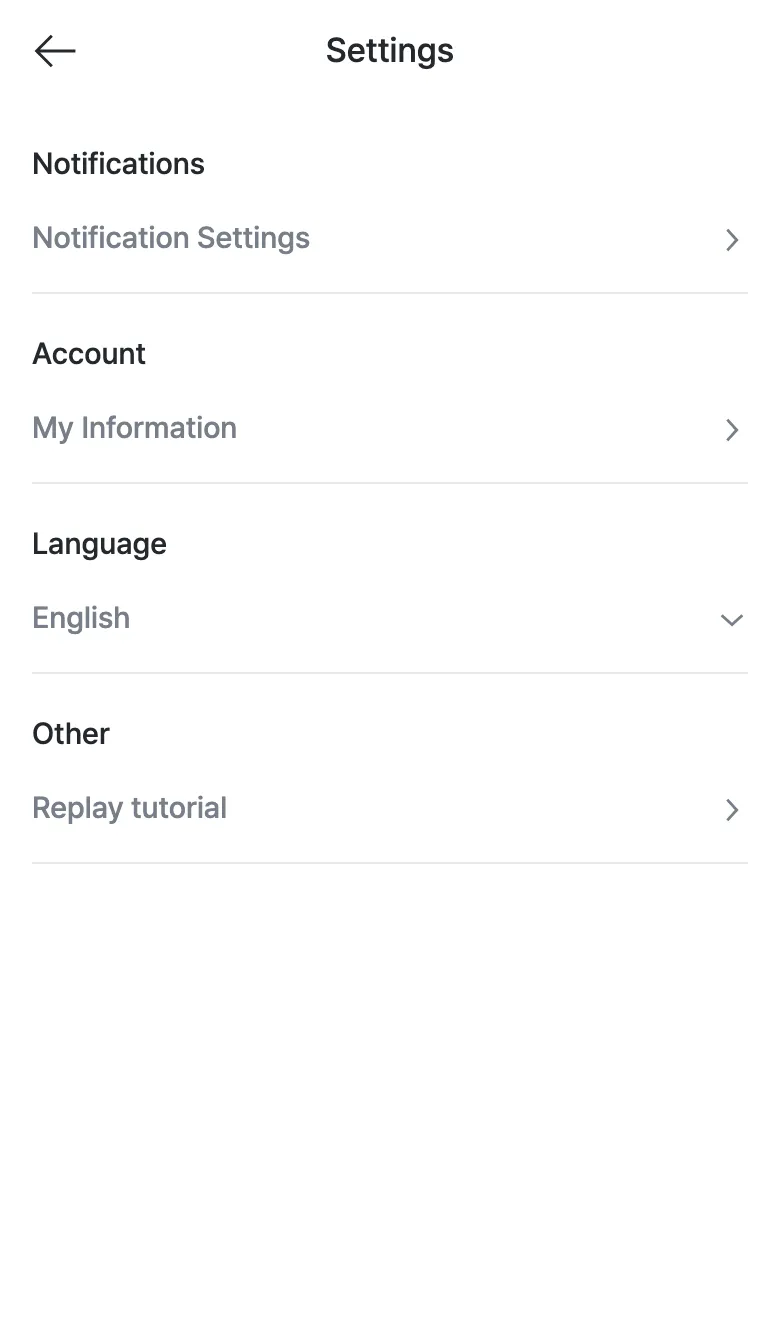 Settings screen